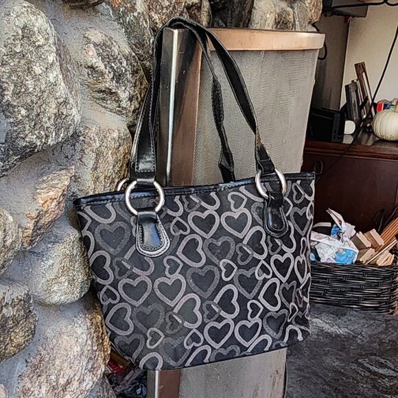 Target Handbags - Target Black Vinyl Hearts Mini Tote Bag
